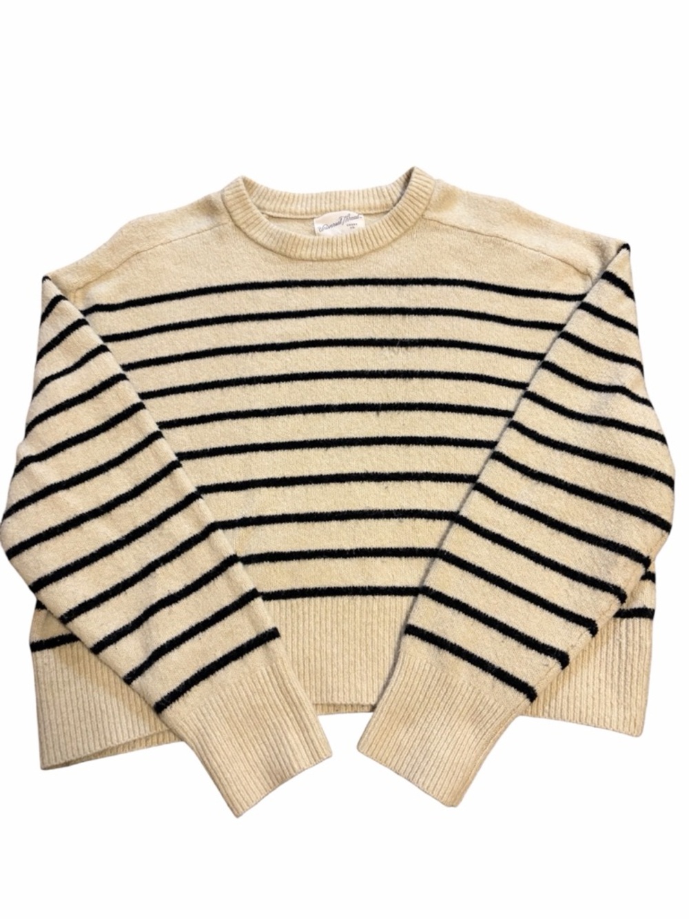 Universal Thread Cream and Black Striped Crewneck Sweater